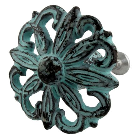 Antique Sage Green Floral Iron Cabinet Knobs